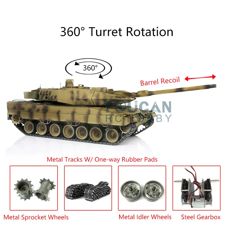 1/16 Radio Control German Leopard2A6 RC Battle Tank 3889 360Degrees Rotate Turret Barrel Recoil Airsoft Metal Gearbox Simulation Sound