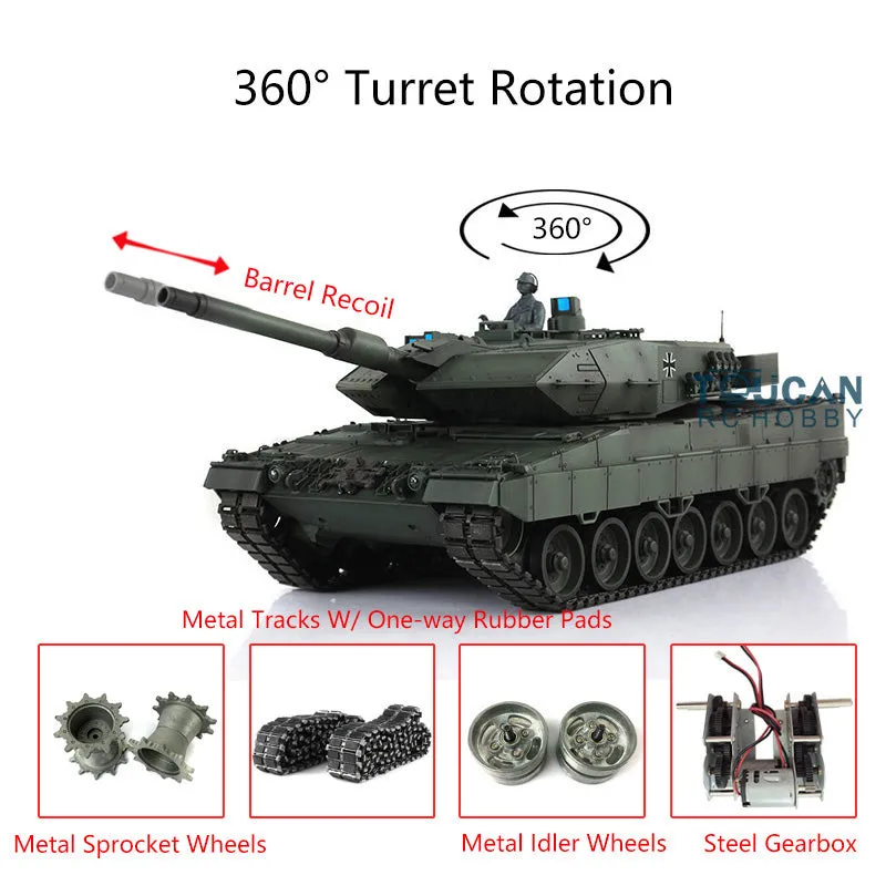 1/16 Radio Control German Leopard2A6 RC Battle Tank 3889 360Degrees Rotate Turret Barrel Recoil Airsoft Metal Gearbox Simulation Sound