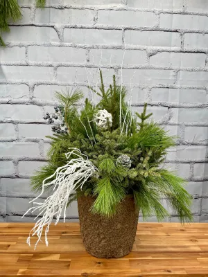 12" spruce top pot - winter wonderland