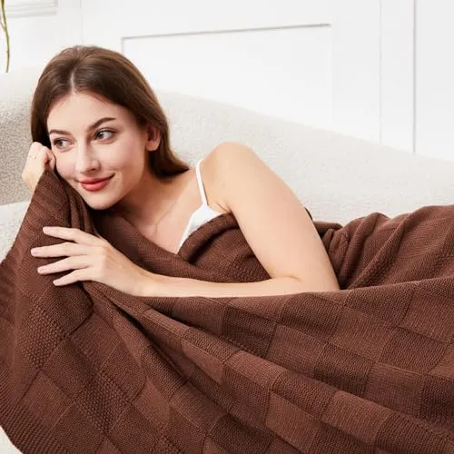 Aganear Knit Throw Blanket for Couch, Chunky Knit Throw Blanket for All Seasons, Soft Comfy Lightweight Cable Knitted Throw Blanket for Living Room Bed Office Travel Boho Room Decor (50"x60", Biege)