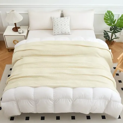 Aganear Knit Throw Blanket for Couch, Chunky Knit Throw Blanket for All Seasons, Soft Comfy Lightweight Cable Knitted Throw Blanket for Living Room Bed Office Travel Boho Room Decor (50"x60", Biege)
