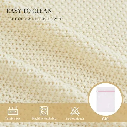 Aganear Knit Throw Blanket for Couch, Chunky Knit Throw Blanket for All Seasons, Soft Comfy Lightweight Cable Knitted Throw Blanket for Living Room Bed Office Travel Boho Room Decor (50"x60", Biege)
