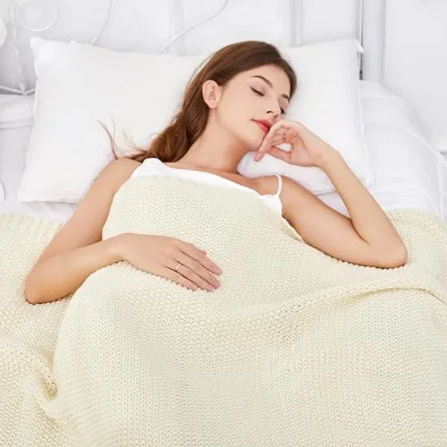 Aganear Knit Throw Blanket for Couch, Chunky Knit Throw Blanket for All Seasons, Soft Comfy Lightweight Cable Knitted Throw Blanket for Living Room Bed Office Travel Boho Room Decor (50"x60", Biege)