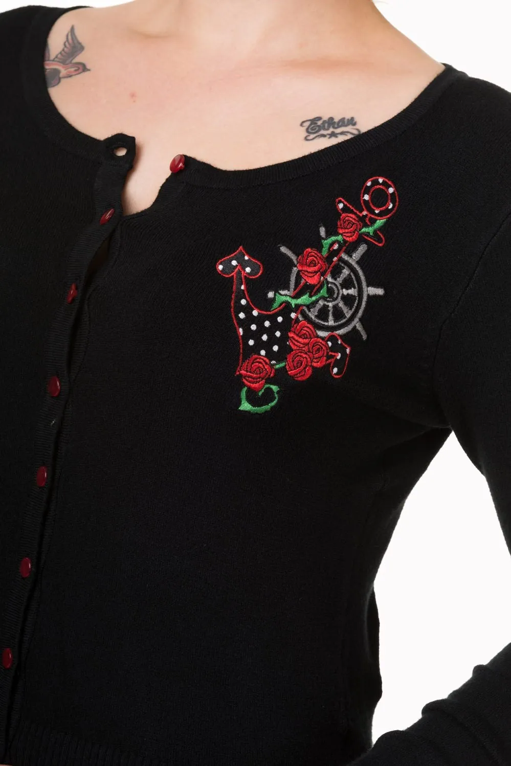 Banned Apparel - Rockabilly Polka Dot Anchor Cardigan