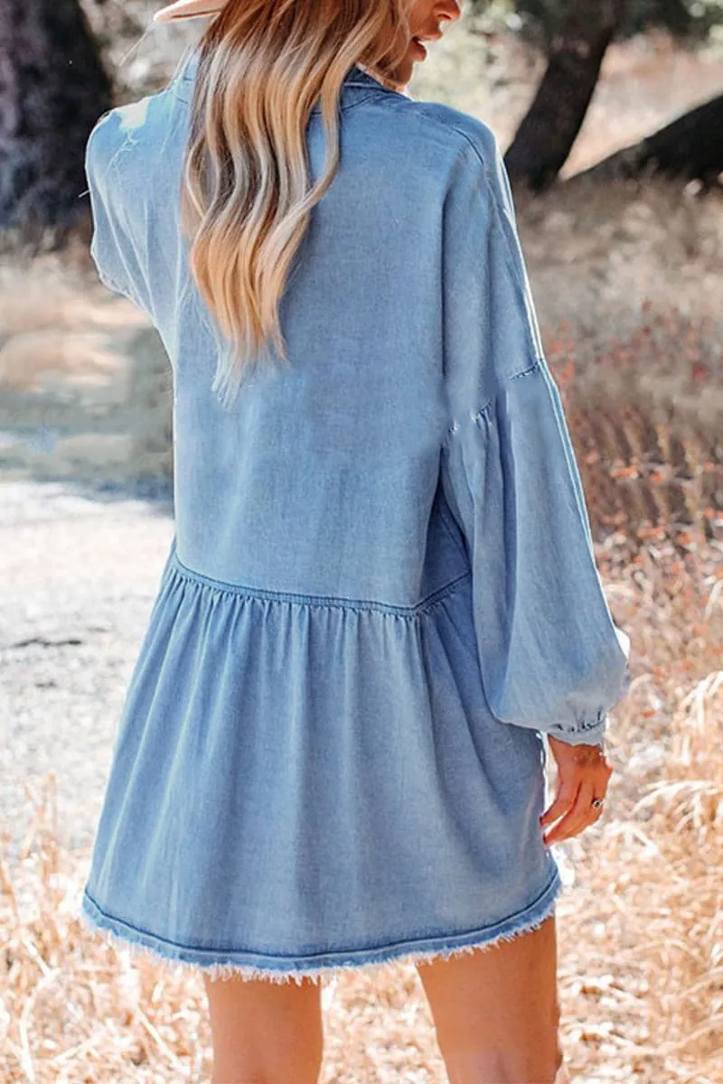 BC955 Oversized Lantern Sleeve Denim Dress