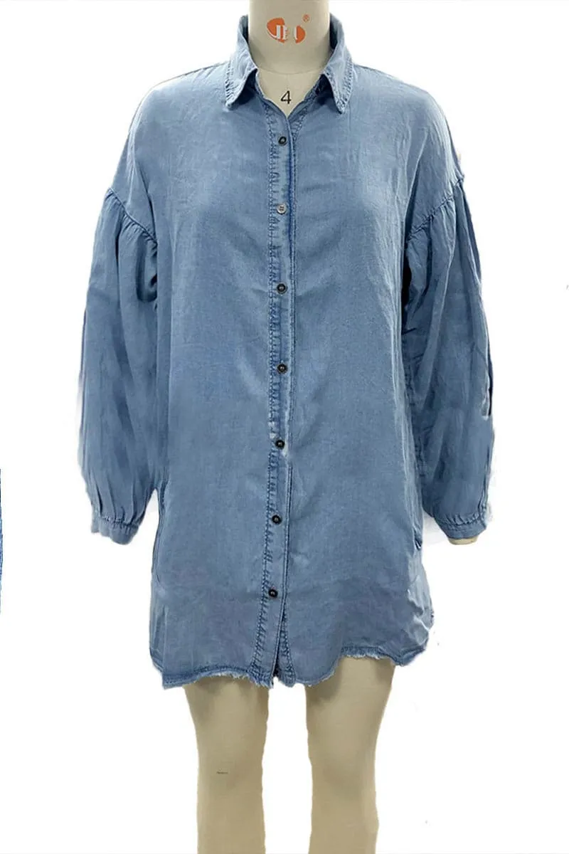 BC955 Oversized Lantern Sleeve Denim Dress