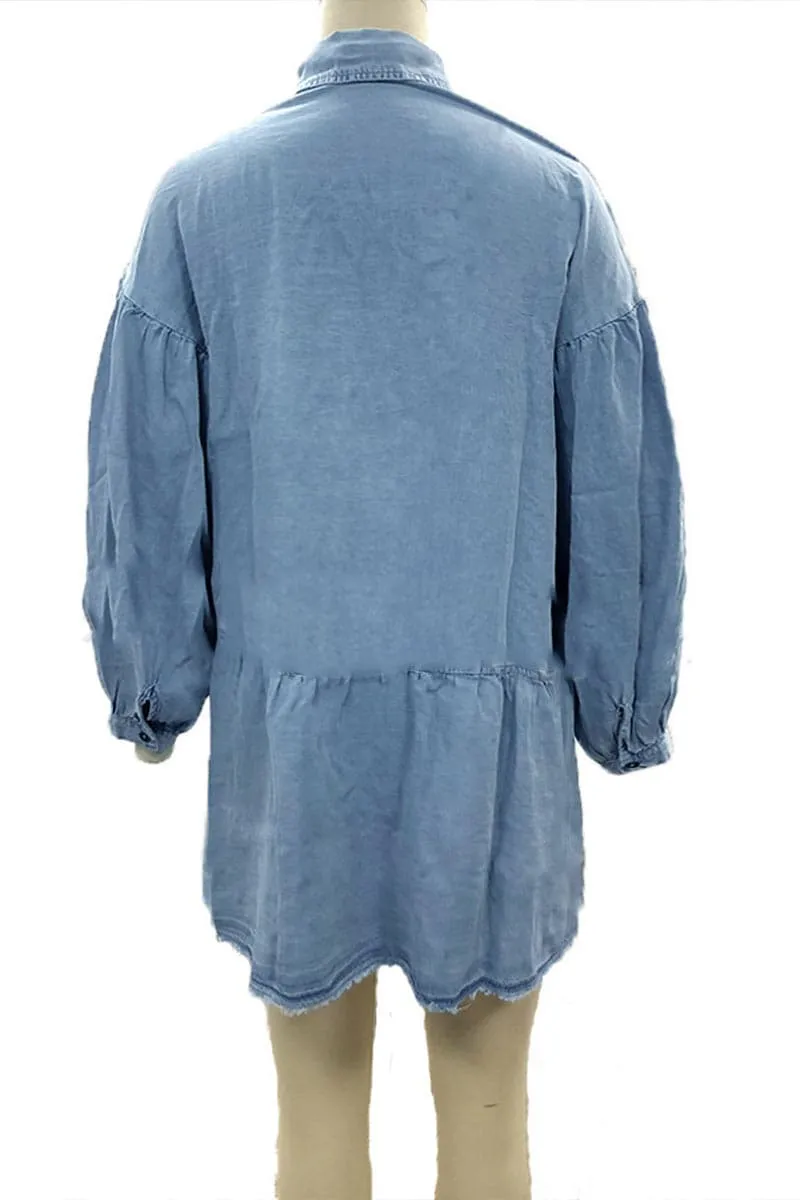 BC955 Oversized Lantern Sleeve Denim Dress