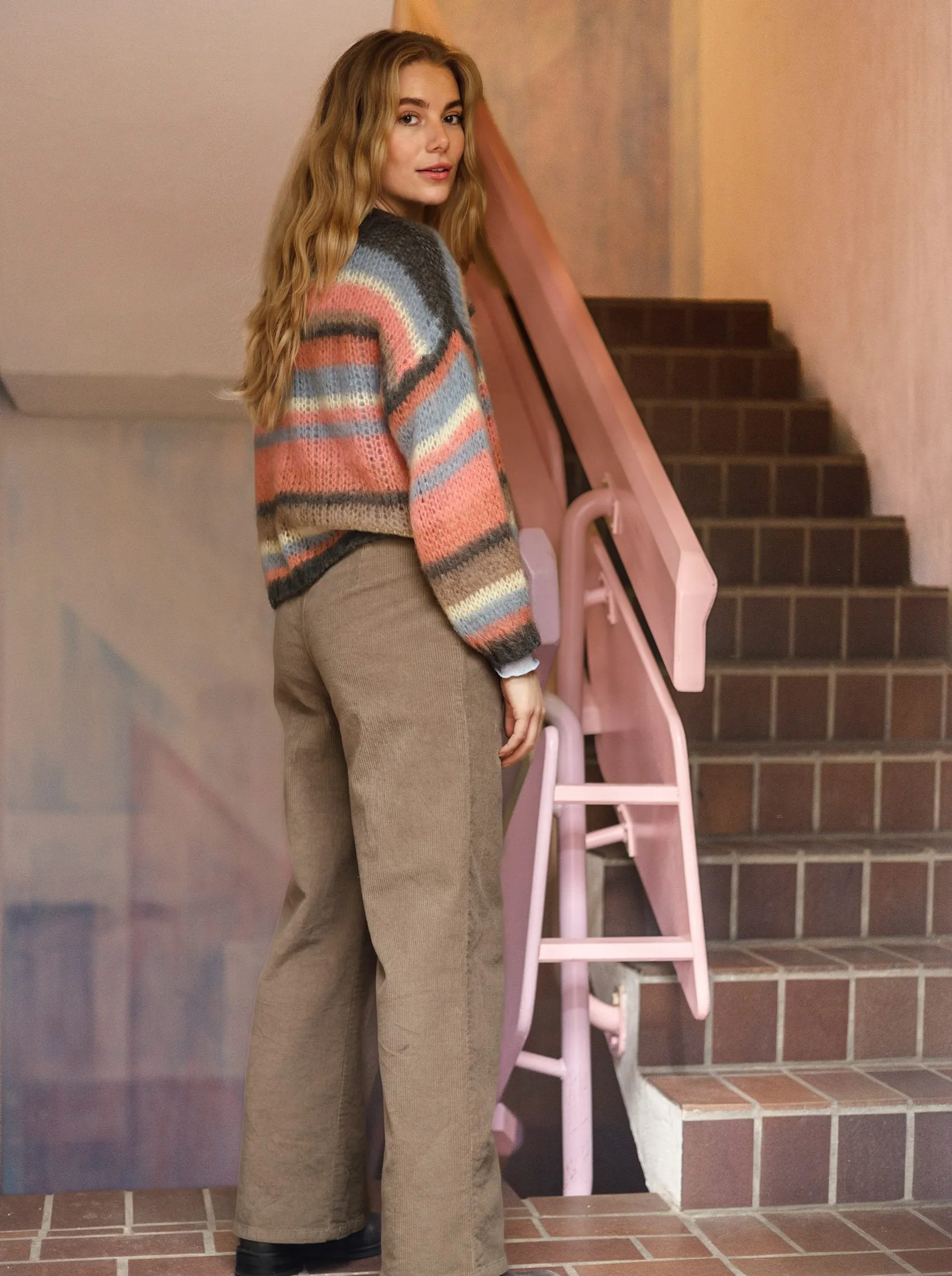 BCCASEY multi striped cardigan - Soft Coral