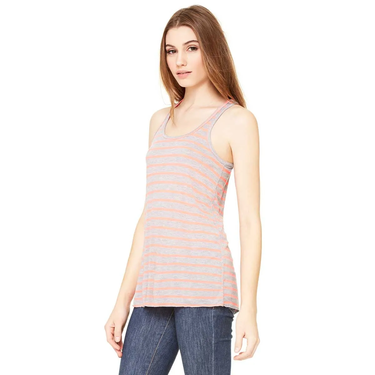 Bella   Canvas Women's Athletic Heather/Neon Pink Flowy Racerback Tank