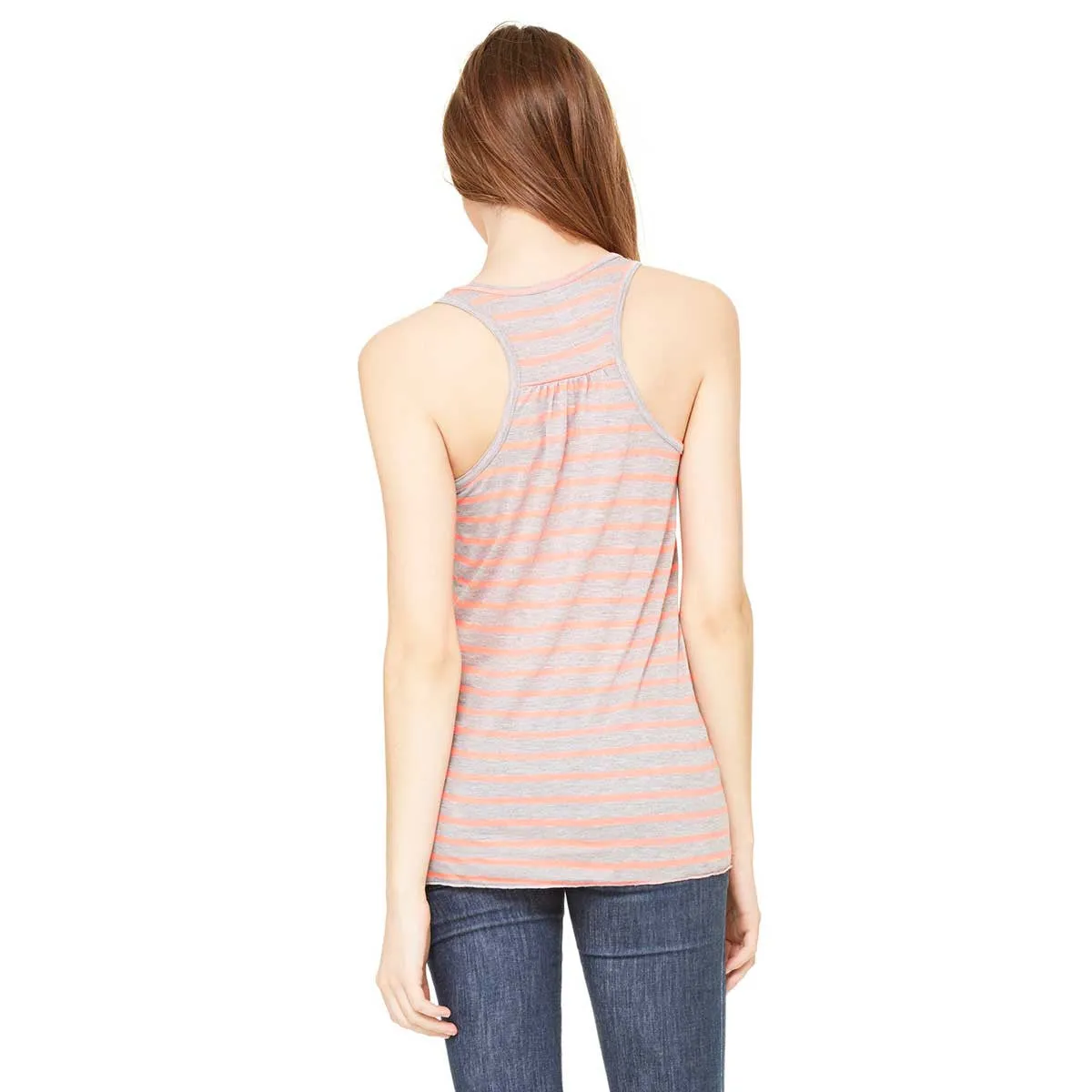 Bella   Canvas Women's Athletic Heather/Neon Pink Flowy Racerback Tank