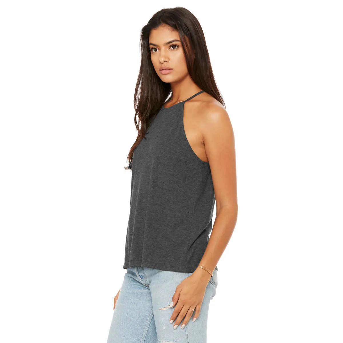 Bella   Canvas Women's Dark Grey Heather Flowy High Neck Tank