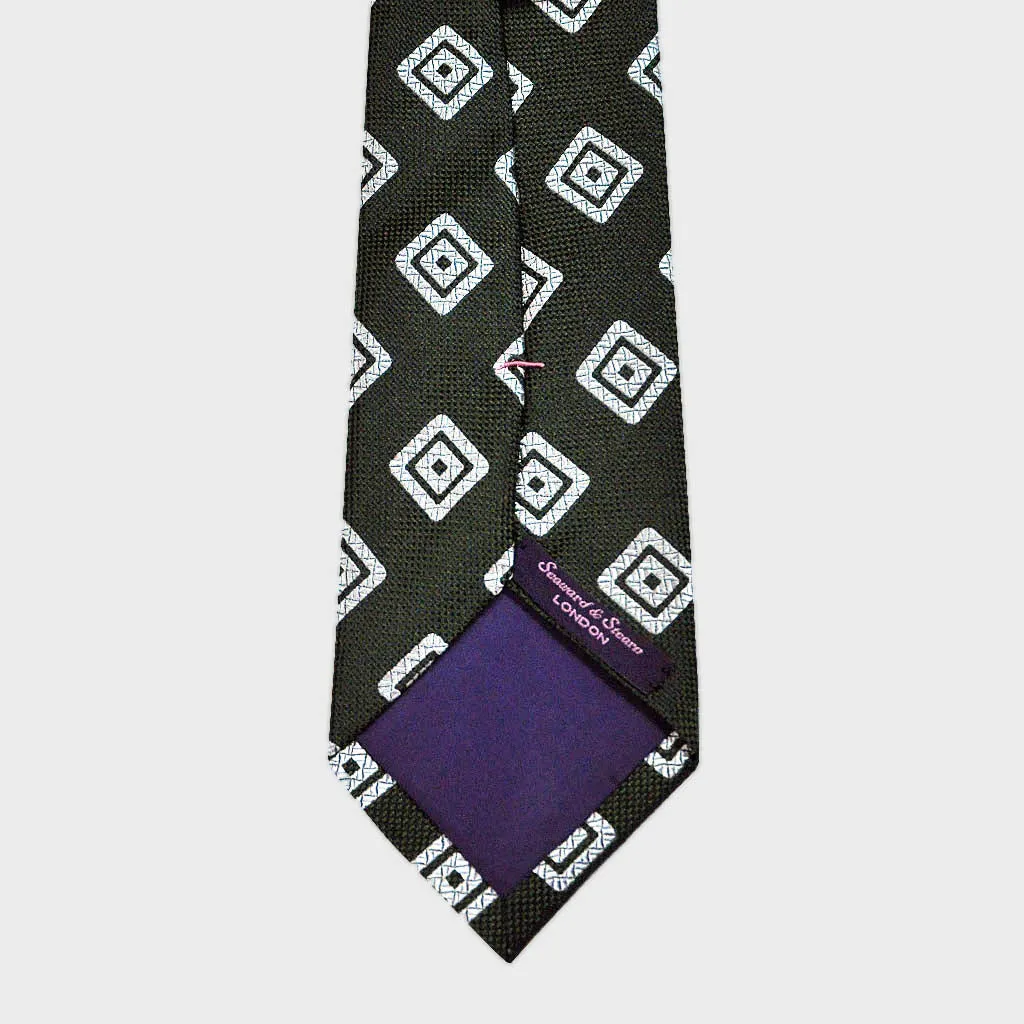 Bottle Green Diamond Geo Natte Silk Tie