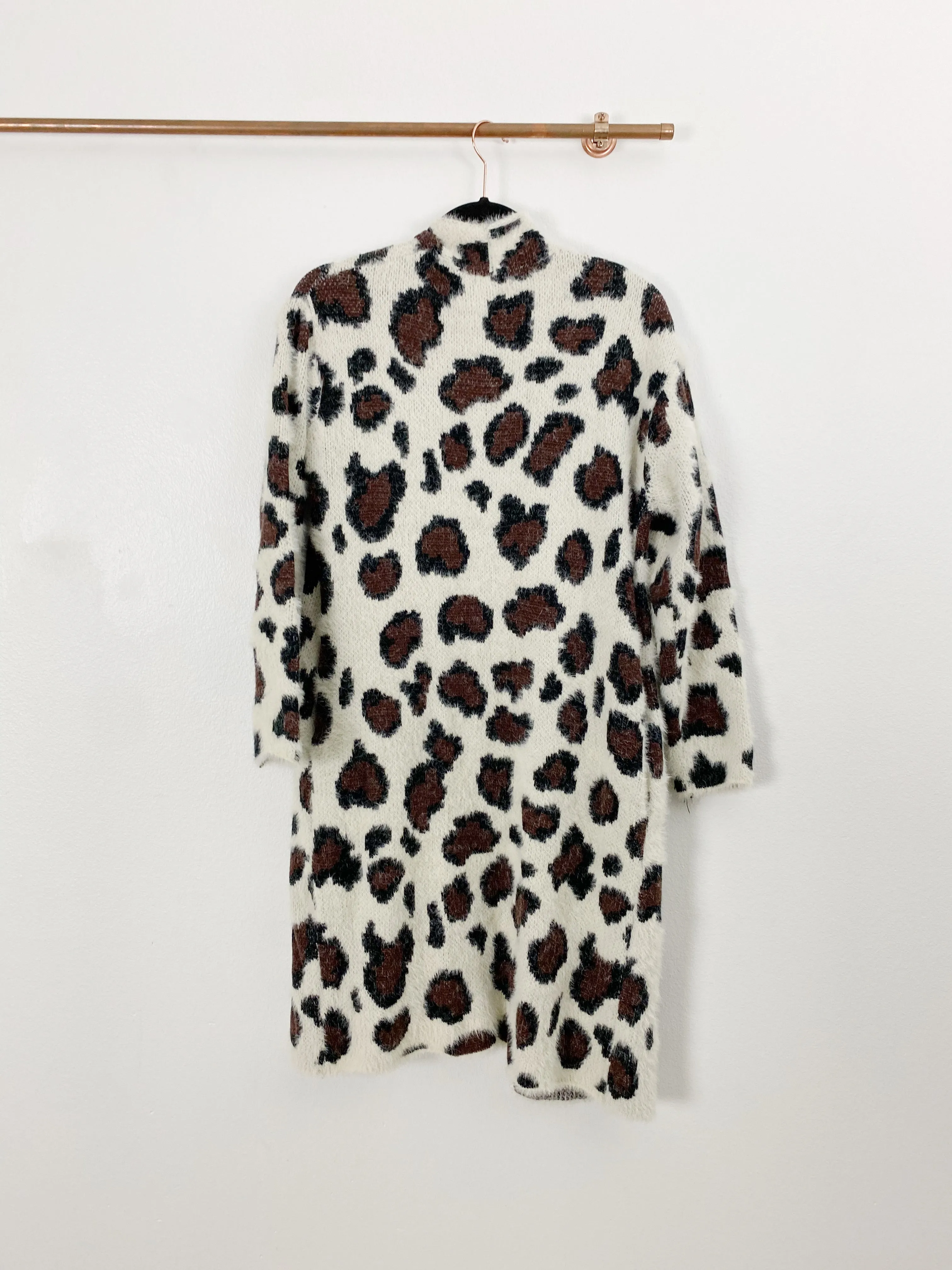 Boutique Kayla's Armoire Leopard Fuzzy Sweater Cardigan S/M