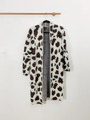 Boutique Kayla's Armoire Leopard Fuzzy Sweater Cardigan S/M