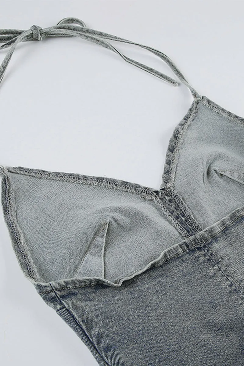 BQ3250 Halter Denim Tail Dress