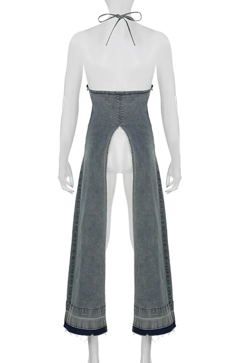 BQ3250 Halter Denim Tail Dress