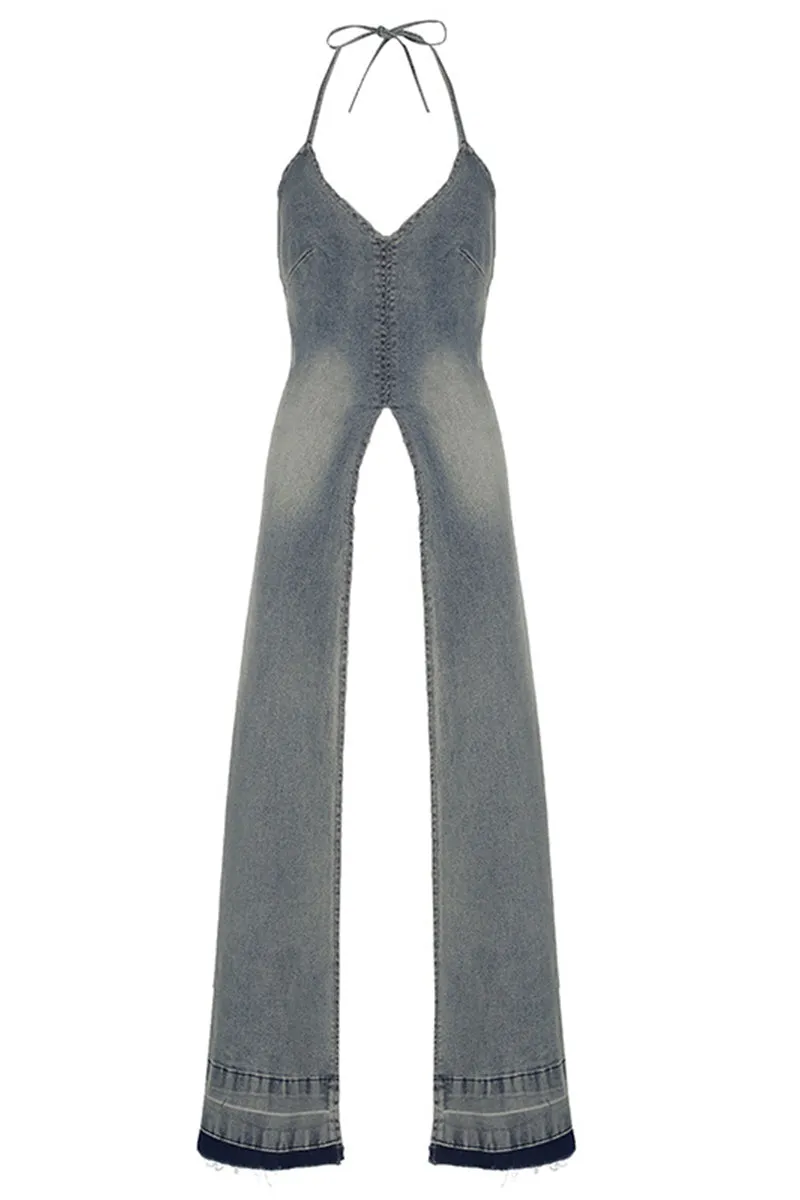 BQ3250 Halter Denim Tail Dress