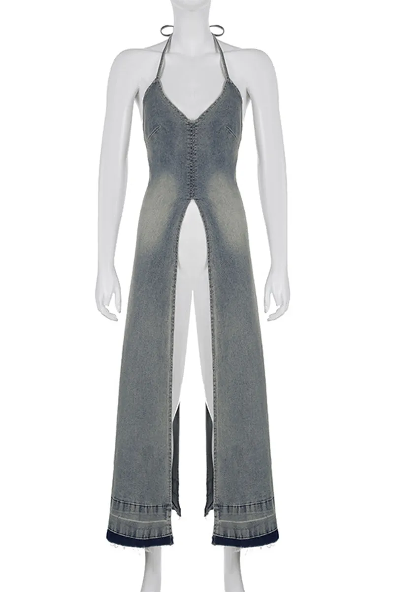 BQ3250 Halter Denim Tail Dress