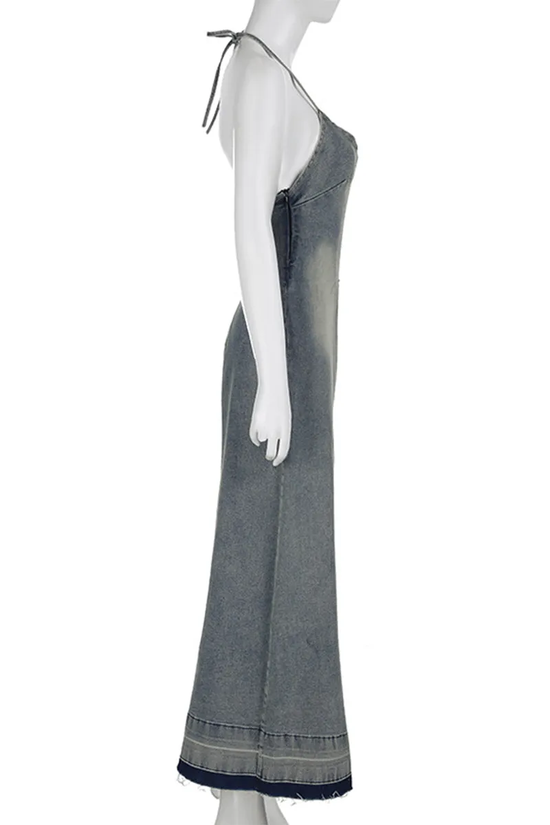 BQ3250 Halter Denim Tail Dress