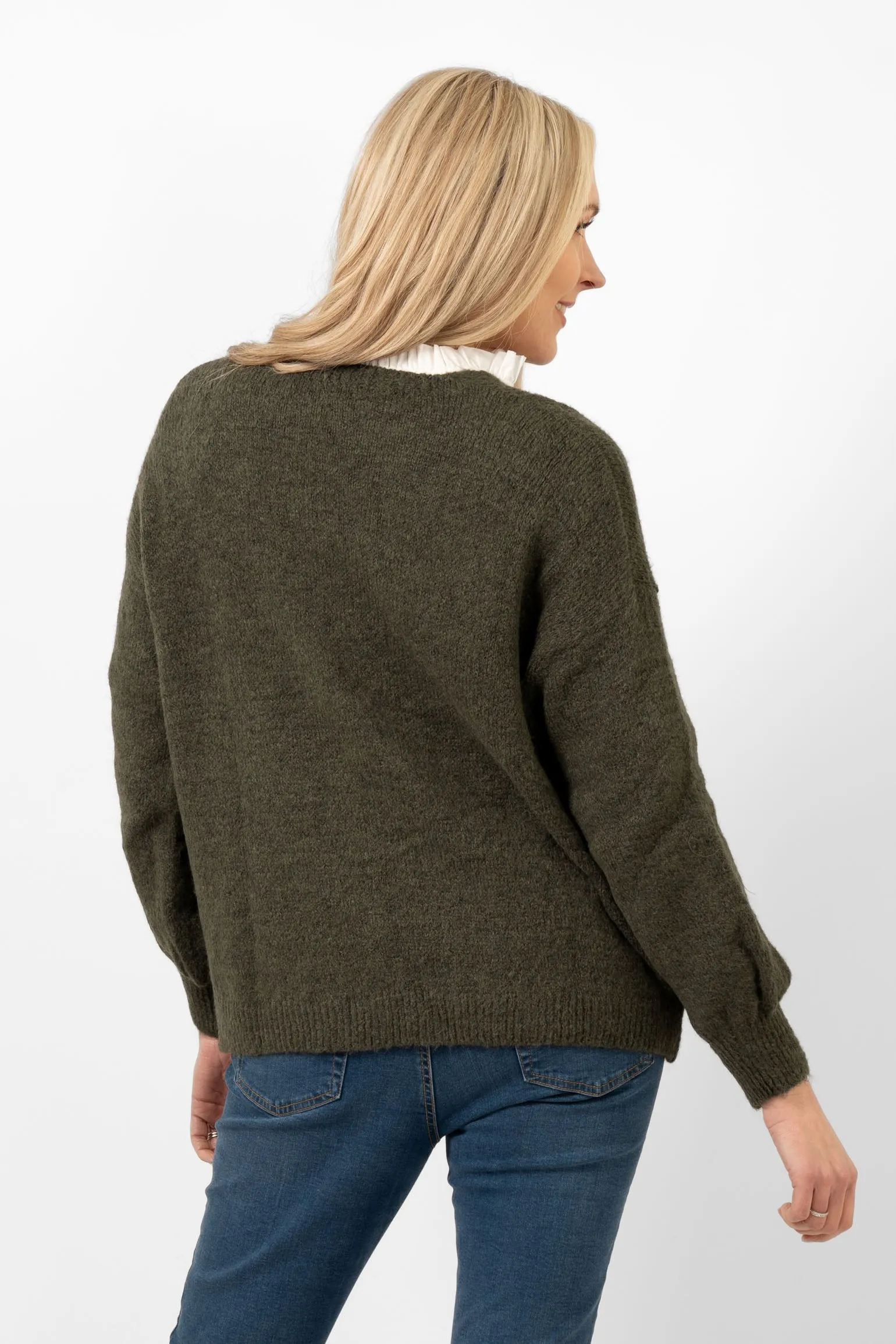 Cassidy Tie Front Wool Blend Cardigan - Khaki