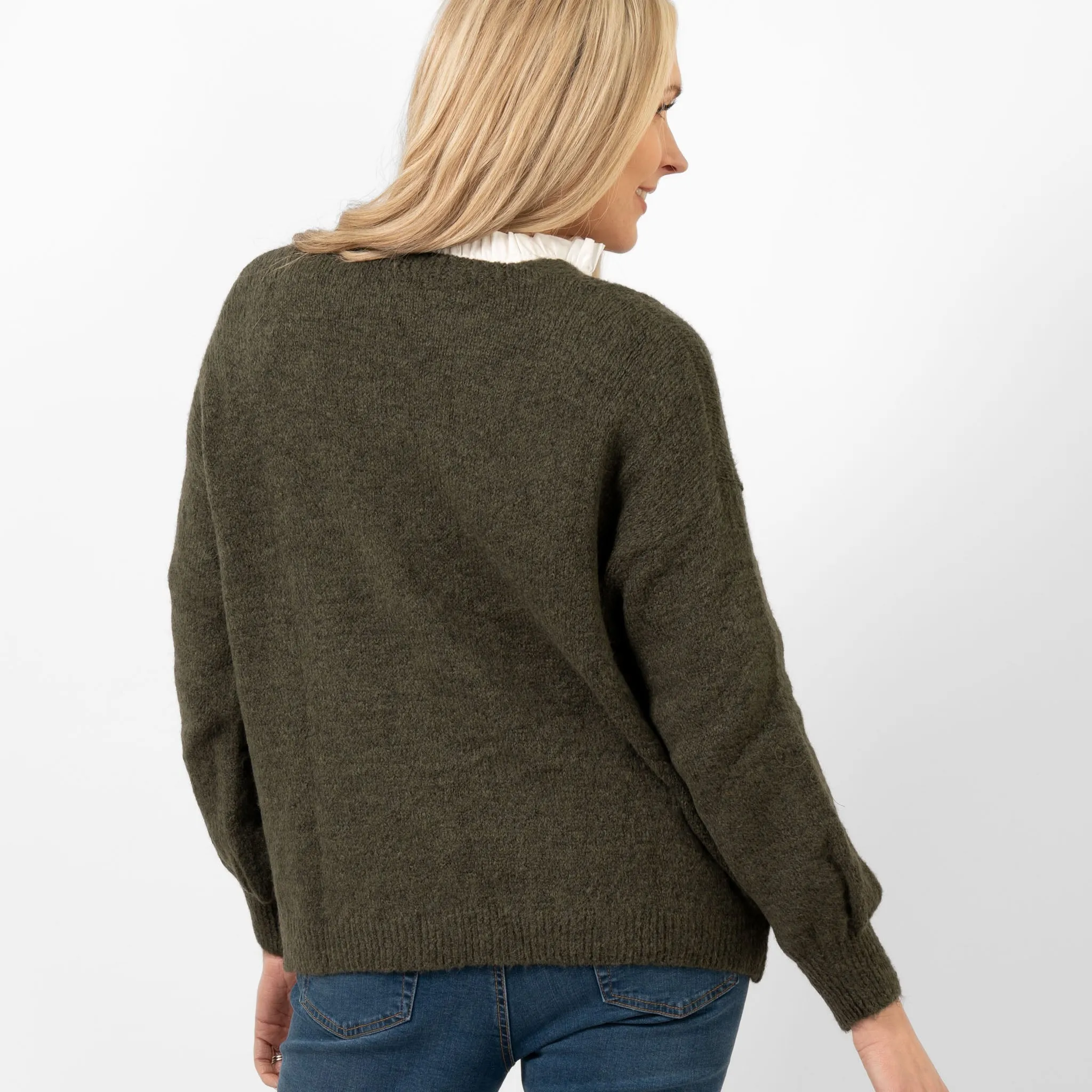 Cassidy Tie Front Wool Blend Cardigan - Khaki