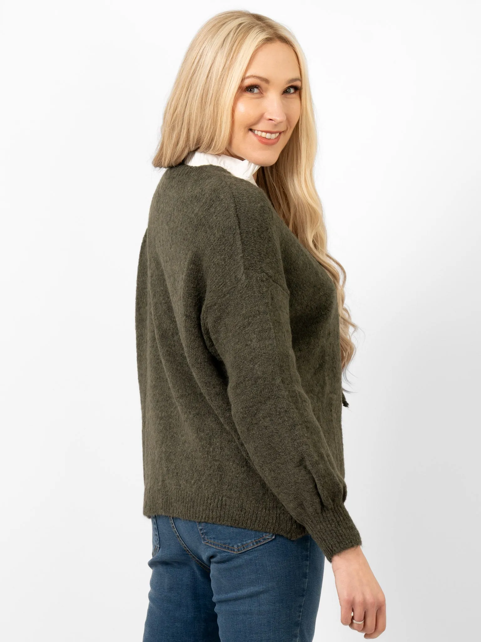 Cassidy Tie Front Wool Blend Cardigan - Khaki