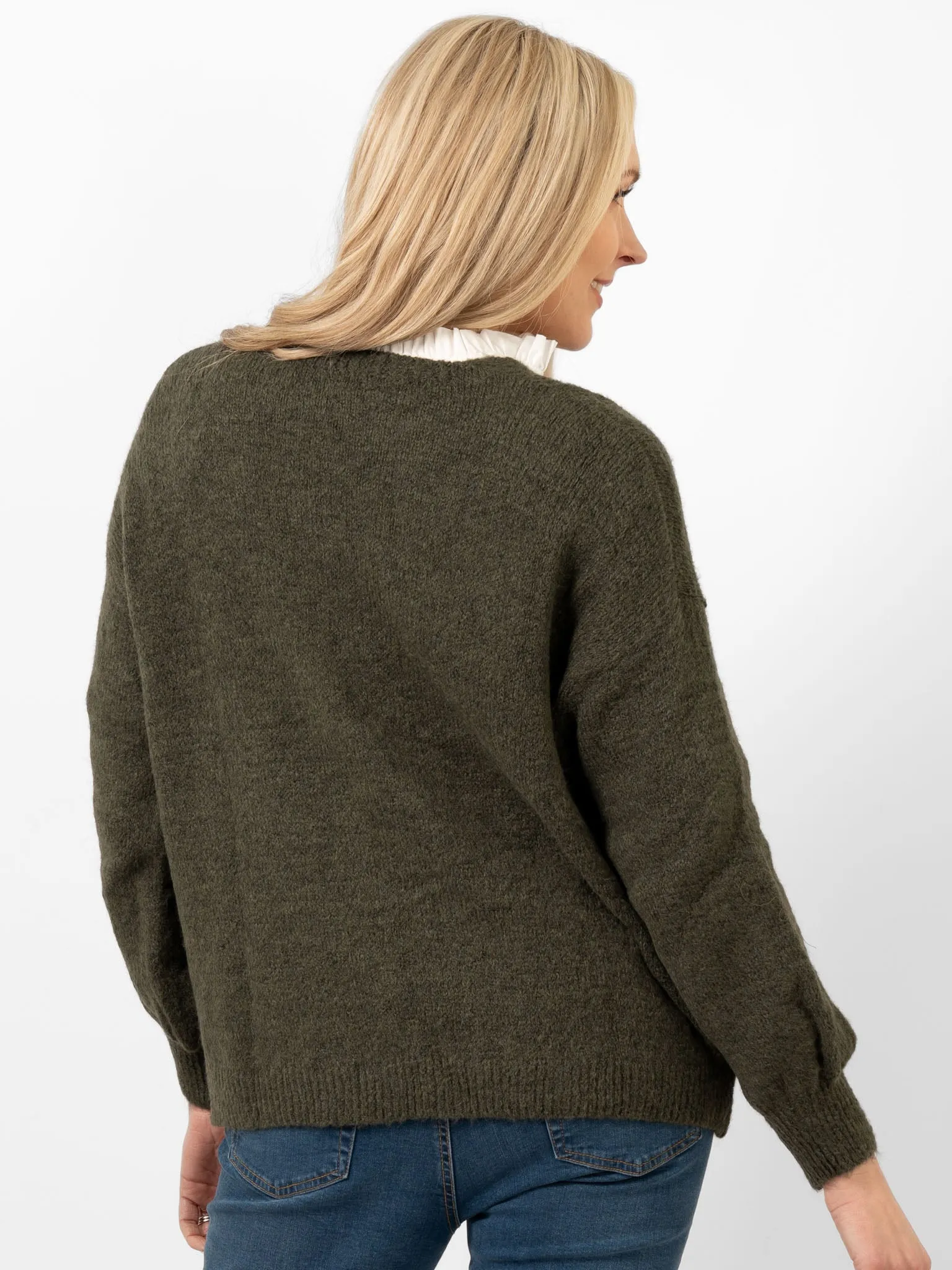 Cassidy Tie Front Wool Blend Cardigan - Khaki