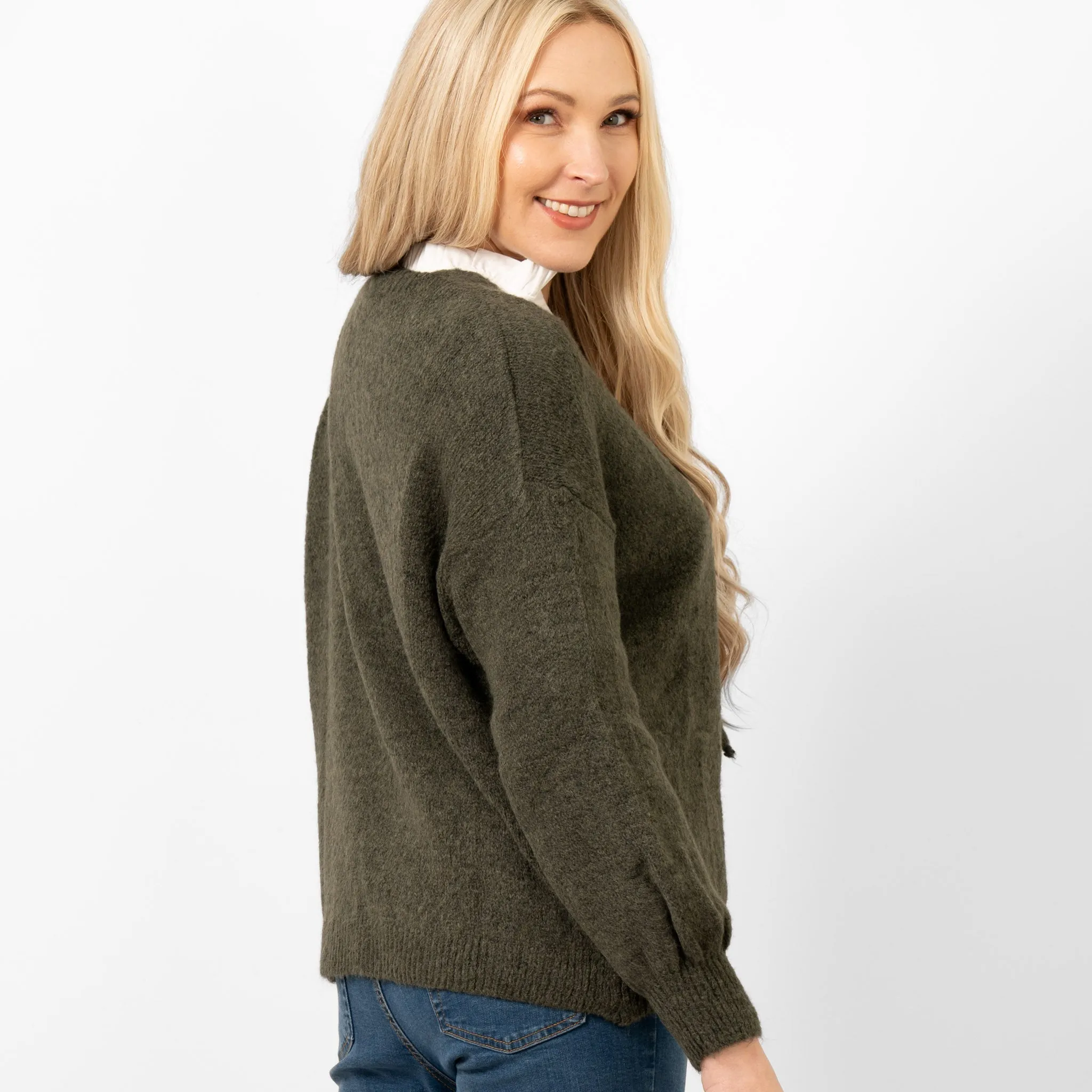 Cassidy Tie Front Wool Blend Cardigan - Khaki