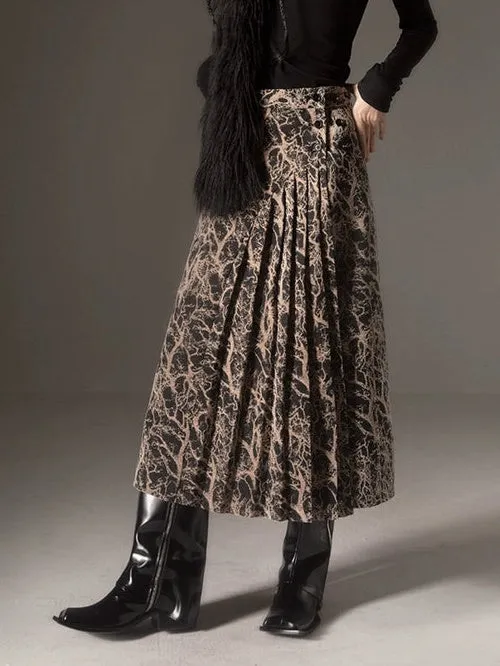Chinese Style Pleated Adjustable Waist Skirt