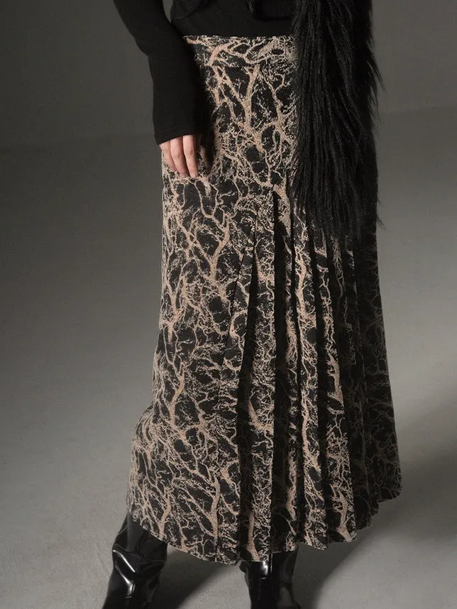 Chinese Style Pleated Adjustable Waist Skirt