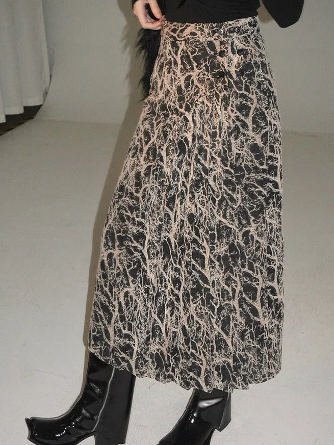 Chinese Style Pleated Adjustable Waist Skirt