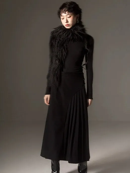 Chinese Style Pleated Adjustable Waist Skirt