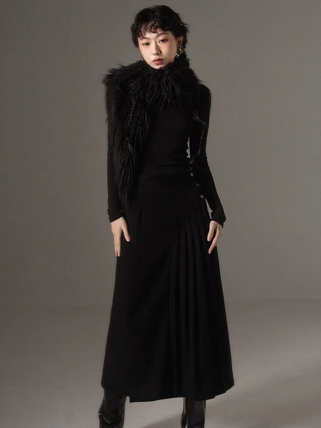 Chinese Style Pleated Adjustable Waist Skirt