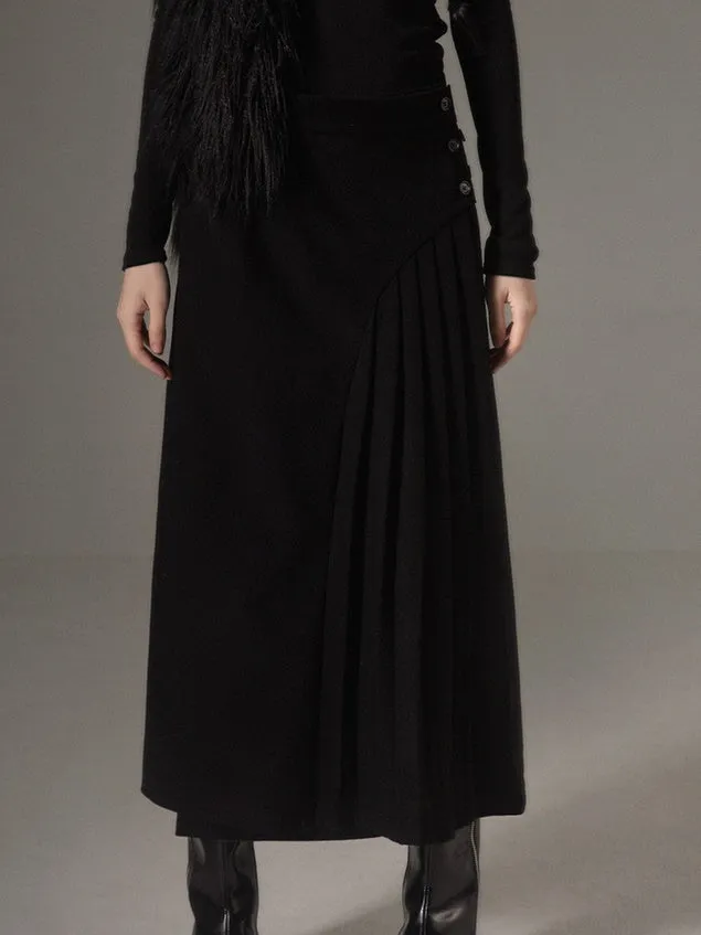 Chinese Style Pleated Adjustable Waist Skirt
