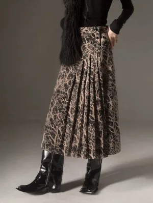 Chinese Style Pleated Adjustable Waist Skirt