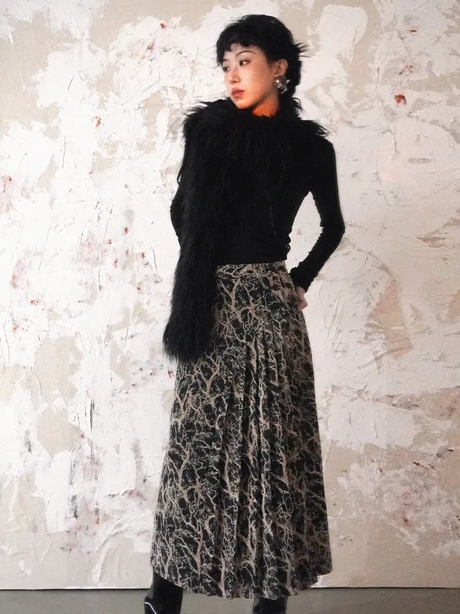 Chinese Style Pleated Adjustable Waist Skirt