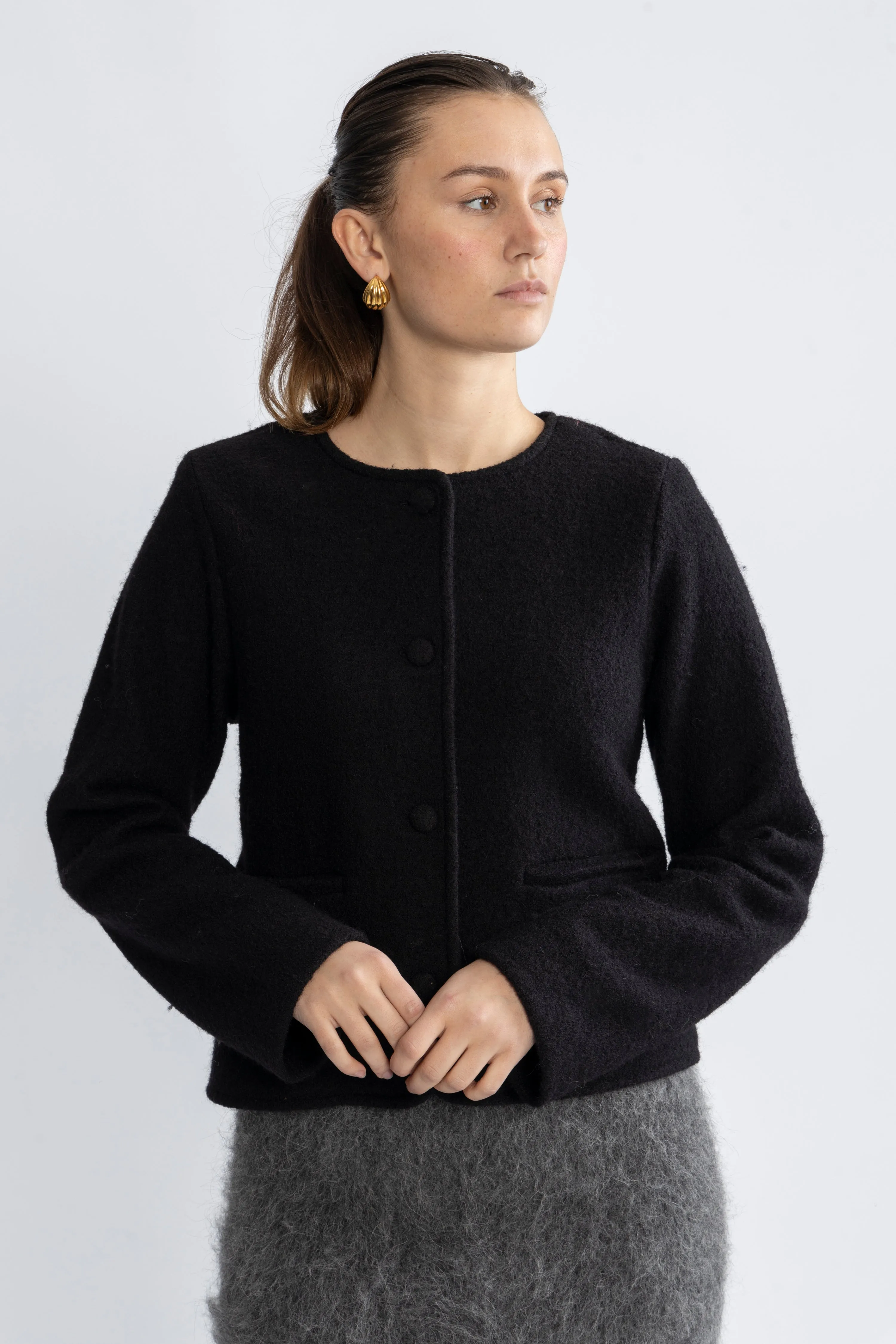 Darla Ls Knit Short Cardigan - Black