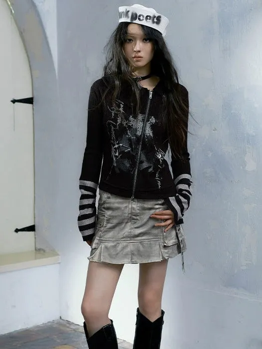 Dirty Wash Work Pleated Skirt