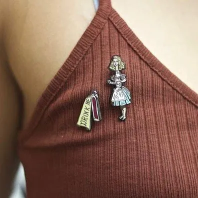 Enamel Pin Badge set of two with Alice in Wonderland
