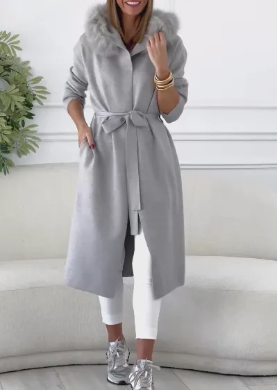 Gray Fur Hooded Coat