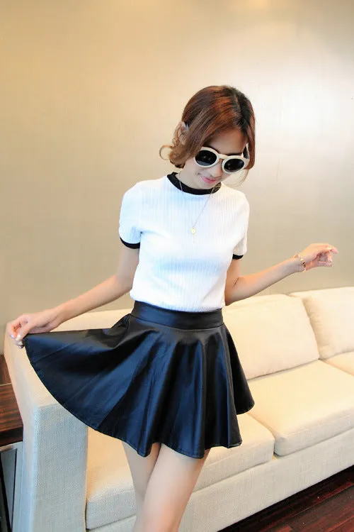 High Waist PU Skirt Slim Look Pleated Matching Skirt Elastic Plus Size Women Skirt