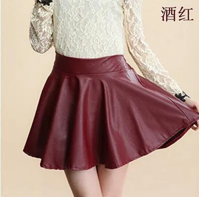 High Waist PU Skirt Slim Look Pleated Matching Skirt Elastic Plus Size Women Skirt