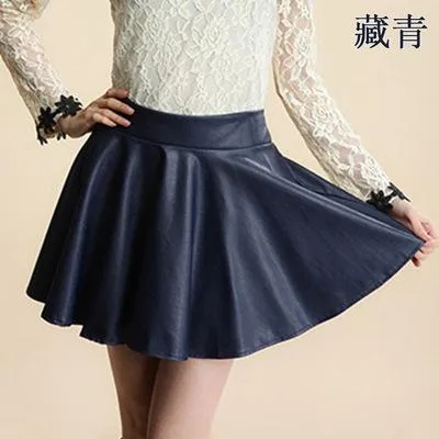 High Waist PU Skirt Slim Look Pleated Matching Skirt Elastic Plus Size Women Skirt