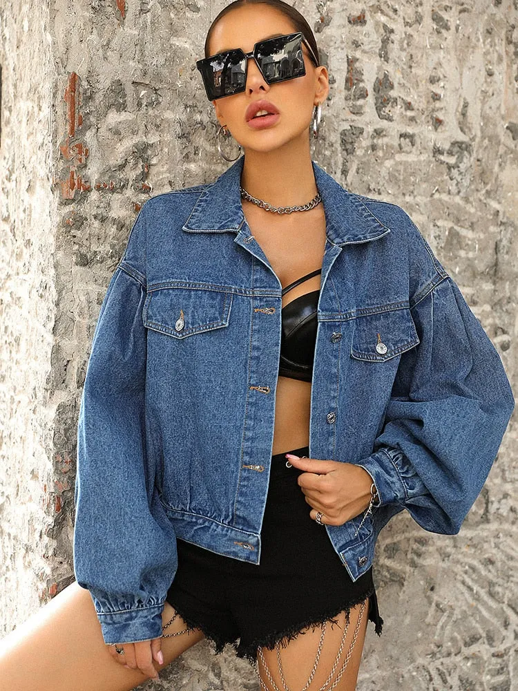 Lantern Sleeve Denim Jacket