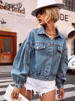 Lantern Sleeve Denim Jacket