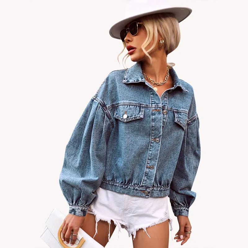 Lantern Sleeve Denim Jacket