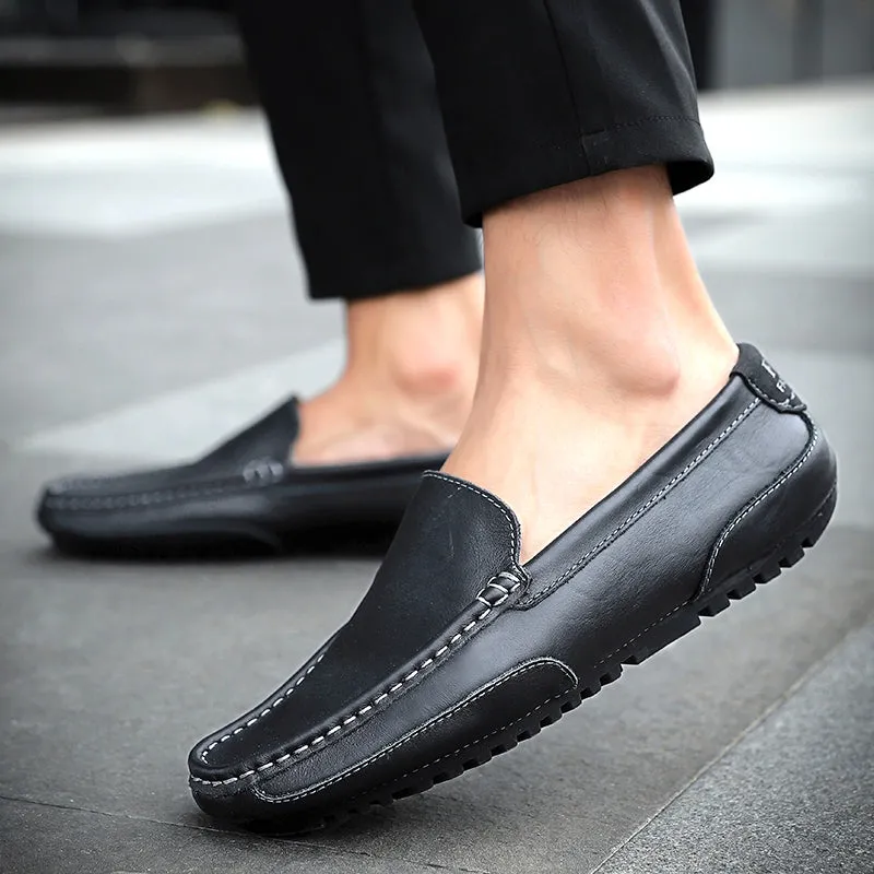Men's Spring/Autumn Genuine Leather Casual Slip-On Loafers/Moccasins | Plus Size