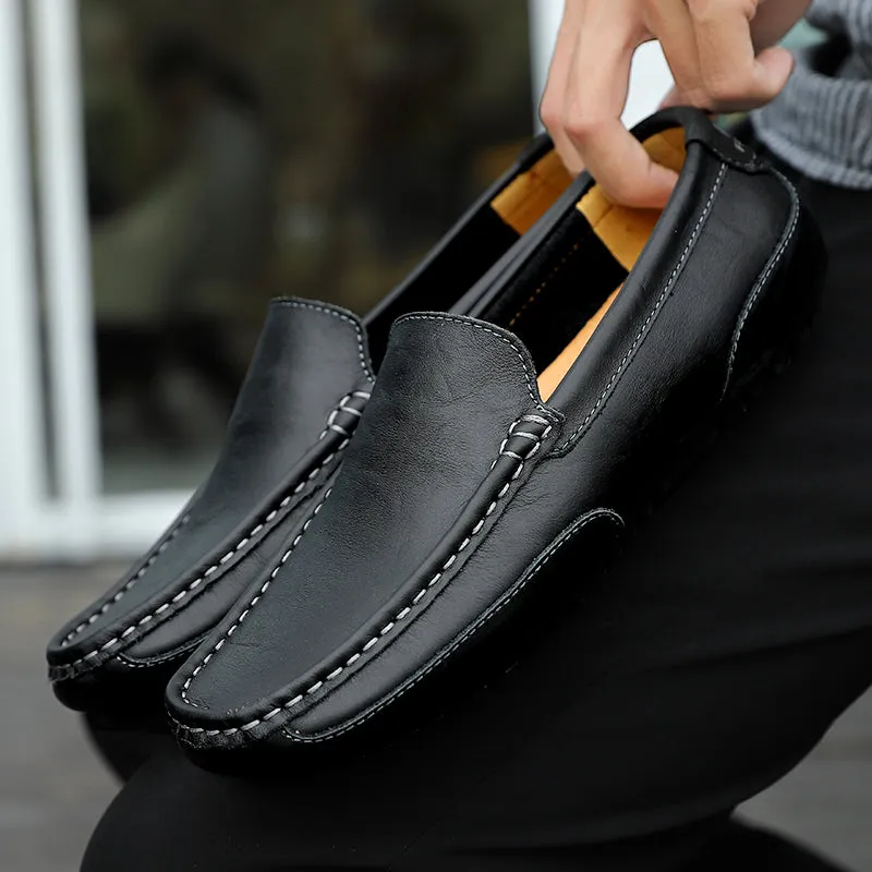 Men's Spring/Autumn Genuine Leather Casual Slip-On Loafers/Moccasins | Plus Size