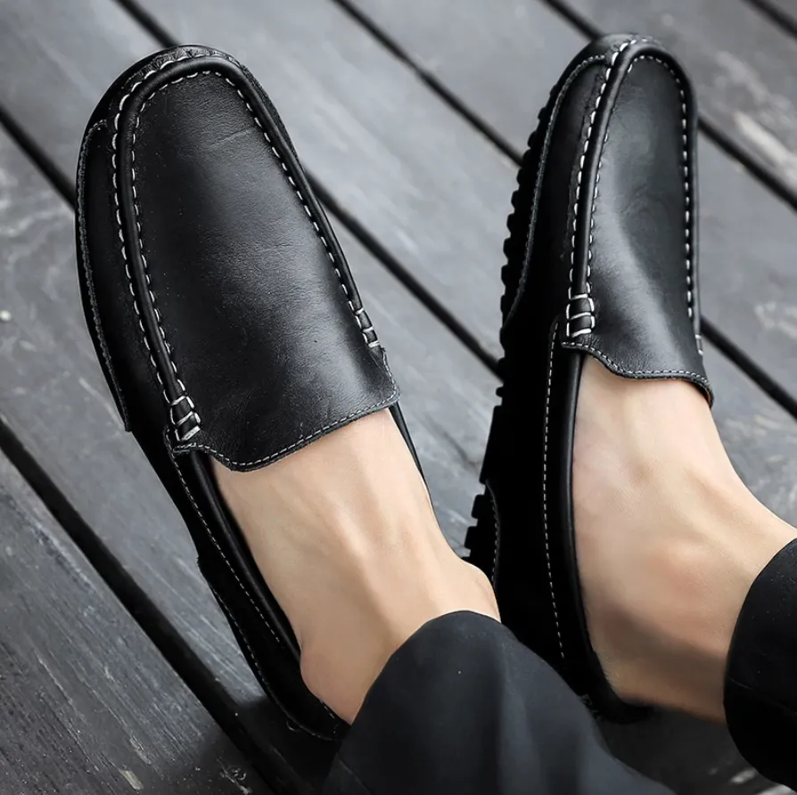 Men's Spring/Autumn Genuine Leather Casual Slip-On Loafers/Moccasins | Plus Size