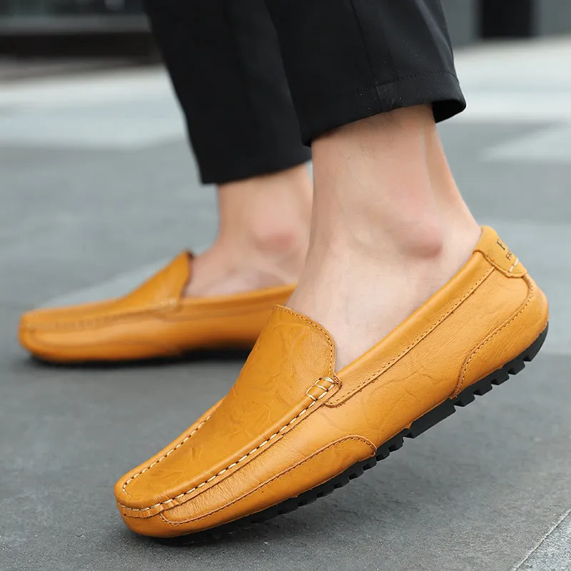 Men's Spring/Autumn Genuine Leather Casual Slip-On Loafers/Moccasins | Plus Size